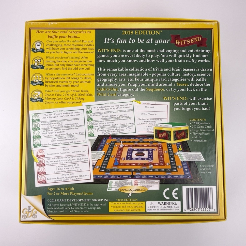 Wit's End Board Game Development Group 2018 Gold Seal Of Excellence Complete - Picture 2 of 9